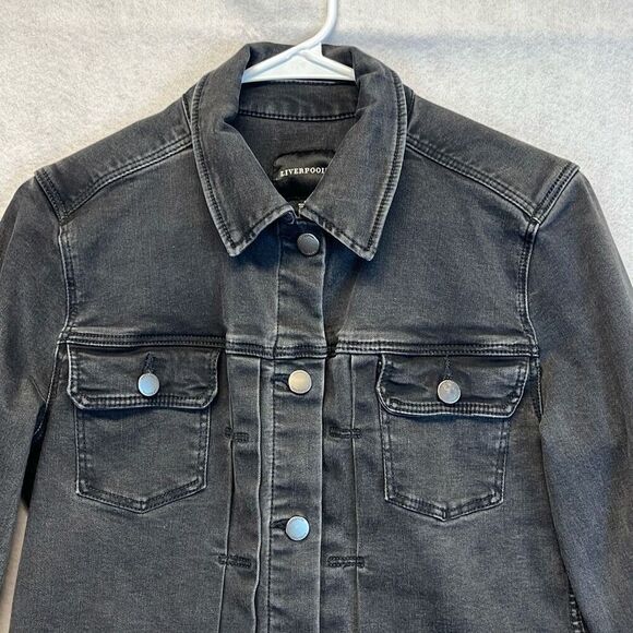 LIVERPOOL Jean Jacket Womens Small Black Carbon Wash Denim Button Front Classic - Picture 2 of 13